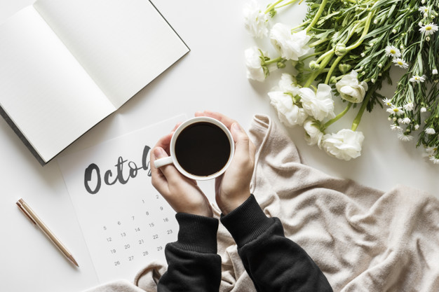Woman using calendar minimal style